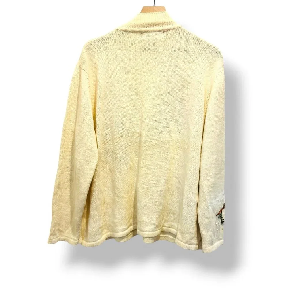 Vintage Cardinal Sweater Extra Large Beaded Sequin‎ Pearl Holiday Zipper Closure - Picture 15 of 15